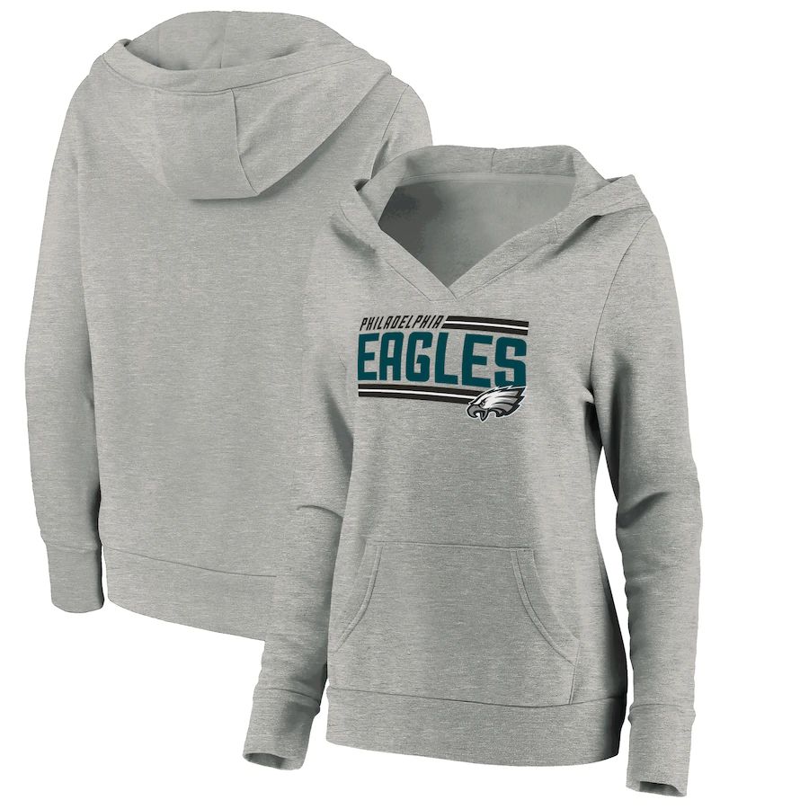 Women Philadelphia Eagles Fanatics Branded Heathered Gray On Side Stripe V-Neck Pullover Hoodie